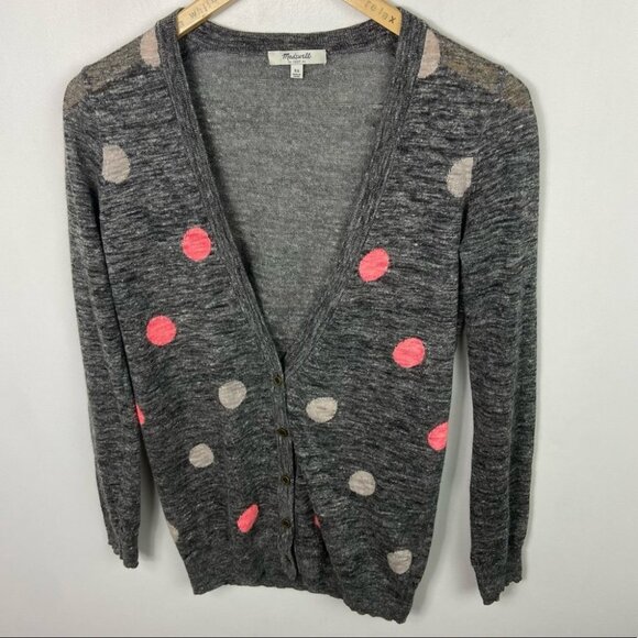 Madewell Fairweather Double Dot Linen Cardigan‎ Sweater Grey Pink Size XS Boho - Picture 14 of 15